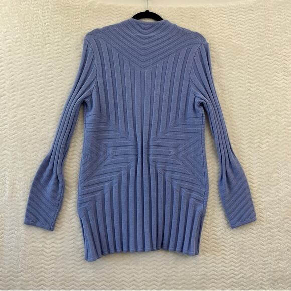 Soft Surroundings Blue Longline Gold Zip Geometric Cardigan Sweater Womens Small - Picture 2 of 15